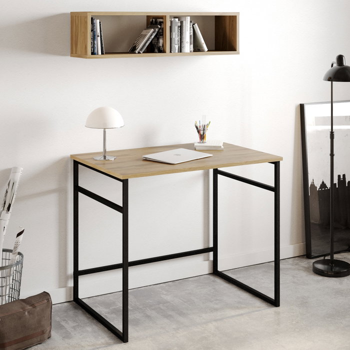 Hanah Home Mesa de estudio Roble y negro con estante Hanah Home Mesa de estudio Roble y negro con estante